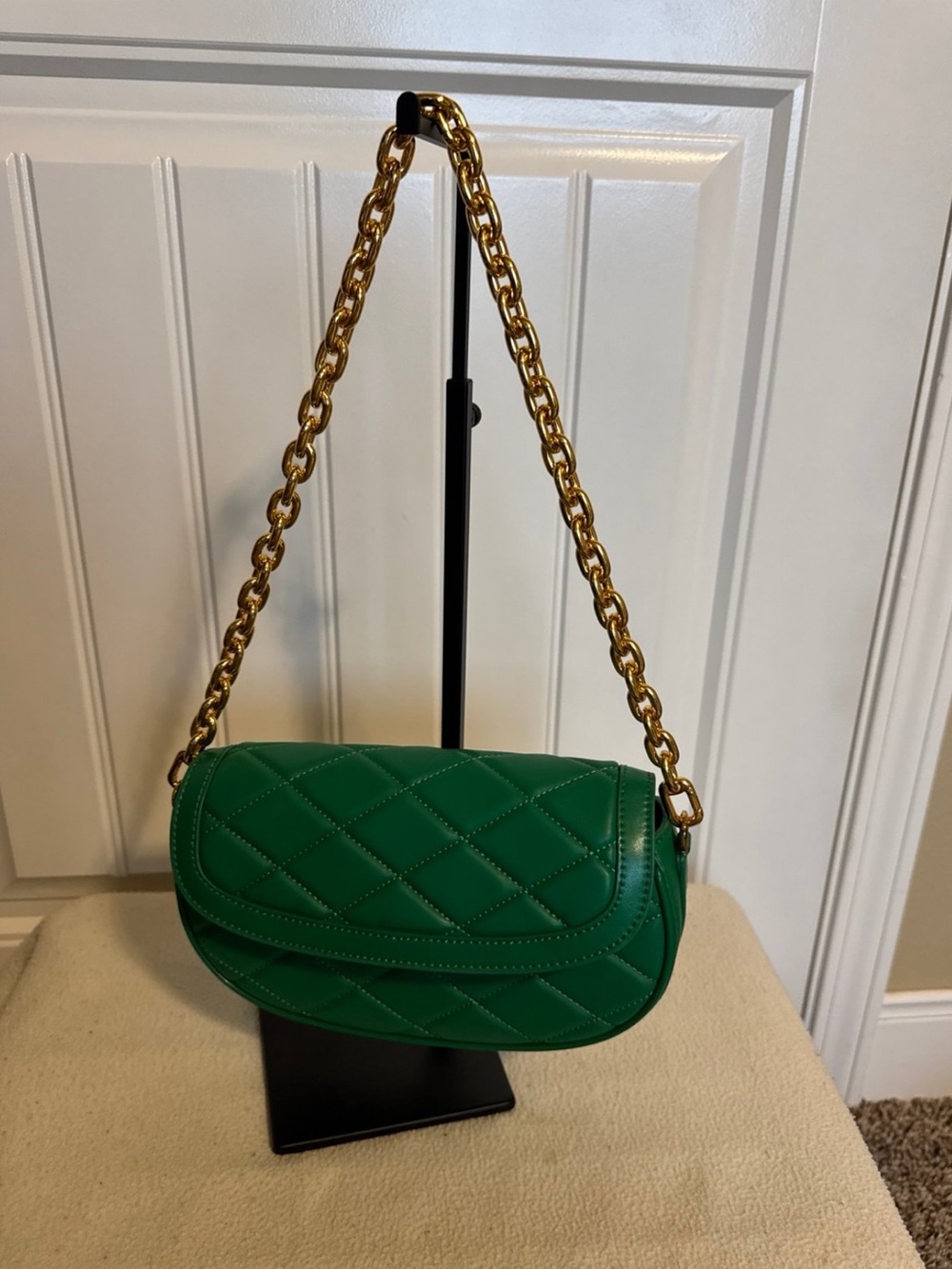 Charles & Keith Emerald Quilted Crossbody with Gold Chain